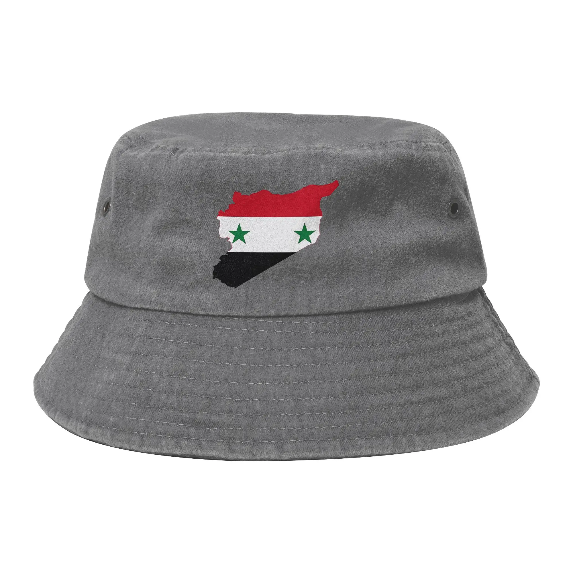 Flag Map of Syria Bucket Hats for Men Women Summer Vocation Syrian Distressed Denim Sun Hat for Outdoor Sport Fishing Hats Bob