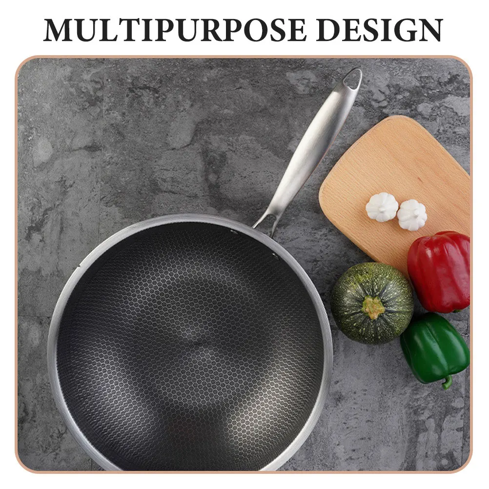 

Stainless Steel Honeycomb Wok Frying Pan Handled Kitchenware Traditional Pan Non Stick Household Cooking Pot Honeycomb Wok