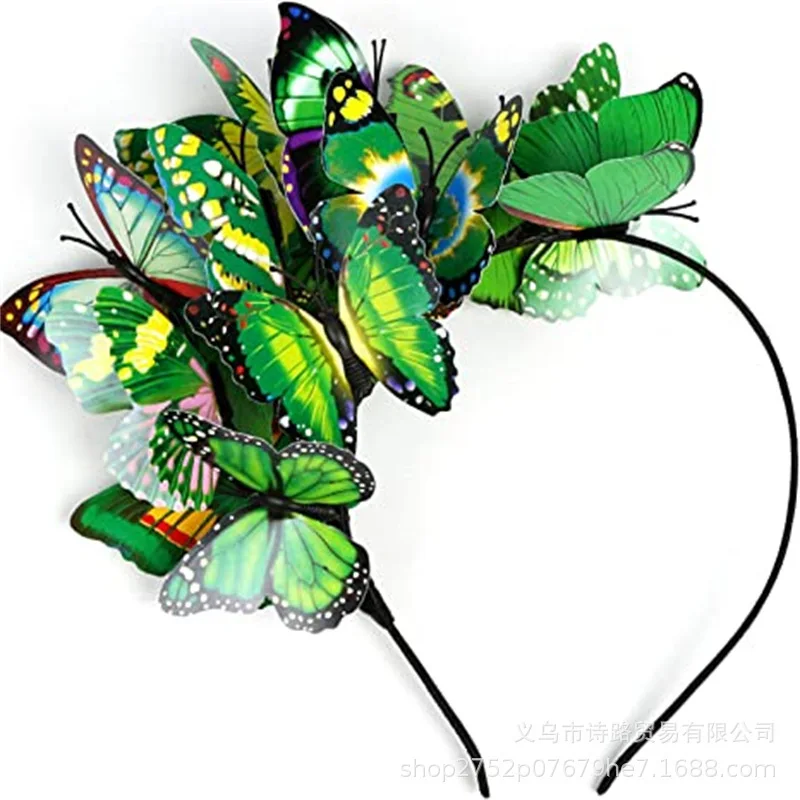 

Butterfly Headband Retro Green Bridal Hair Accessory Wedding Photoshoot Festival Natural Monarch Butterfly Crown