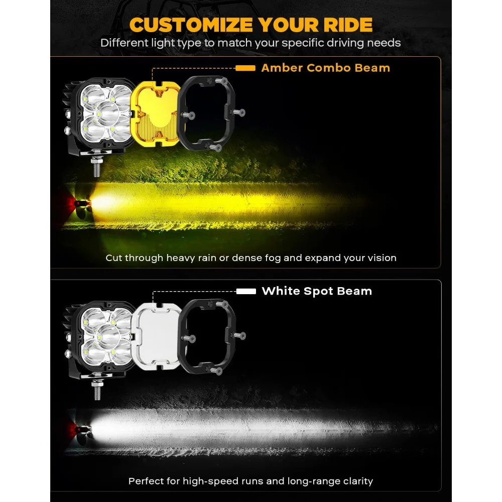 الأضواء والمصابيح والمؤشرات 80 واط بقعة بيضاء العنبر كومبو شعاع LED القرون الطرق الوعرة أضواء الخندق القيادة ضوء بار زوج