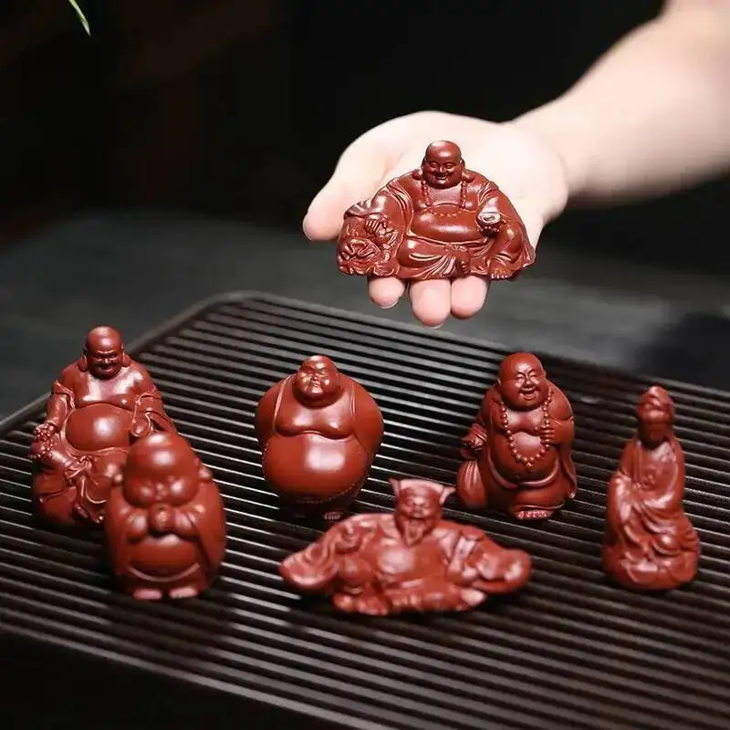 Zisha Tea Pet Maitreya Buddha Guanyin God  Wealth Small Figurine Cloth Bag Buddha Sculpture Incense Holder Ceramic Tea Play