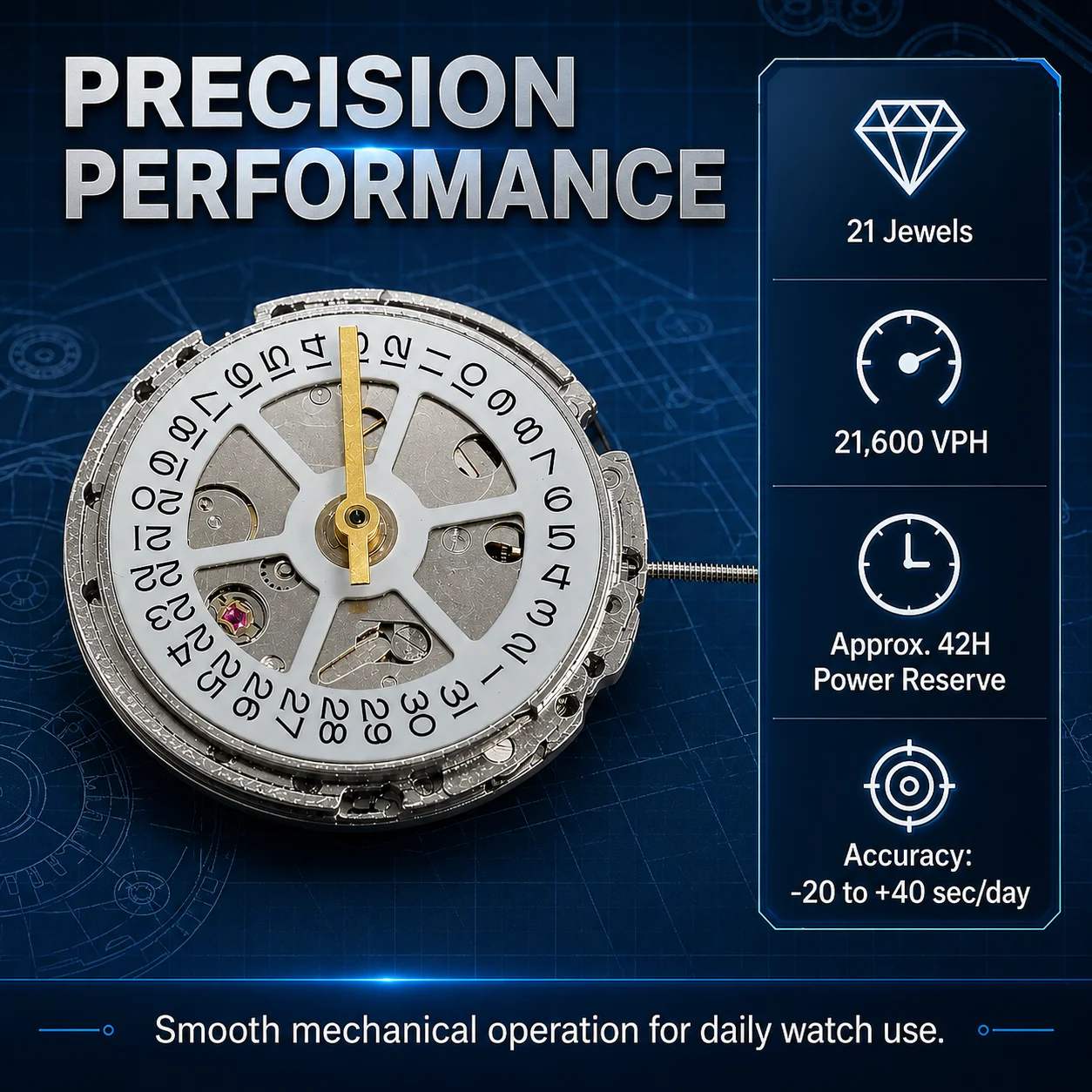 8205 Single Calendar Watch Movement Automatic Mechanical 3 Stitches Metal for 2813 Machinery Replacement