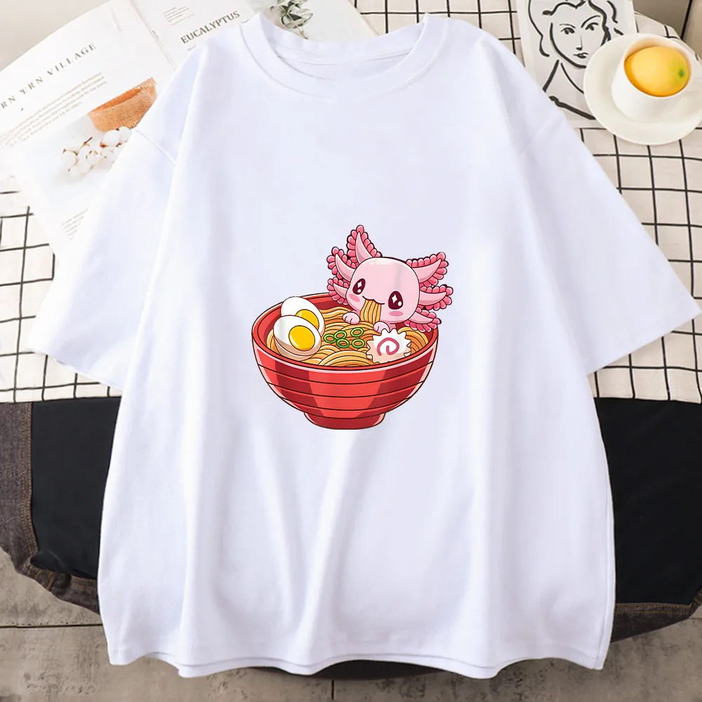 Rosa Axolotl Harajuku Frauen Männer Kleidung Kawaii/niedlichen weiblichen T-Shirt Frühling und Sommer lässig Kurzarm Tops Paare Kleidung