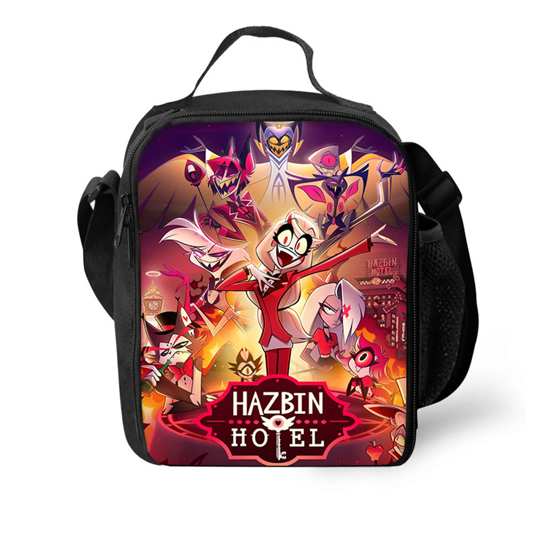 Kid Children Reusable Lunch Boxes Cartoon School Bag Hazbin Hotel Insulated Lunch Tote Cooler Bag for Travel,Hiking,Camping
