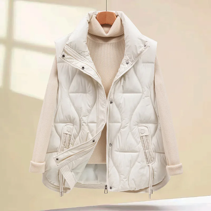 Women Oversize Parkas Vest Short Coats Solid Sleeveless Zipper Stand Collar Loose Thick Office Lady Casual Autumn Winter 2025
