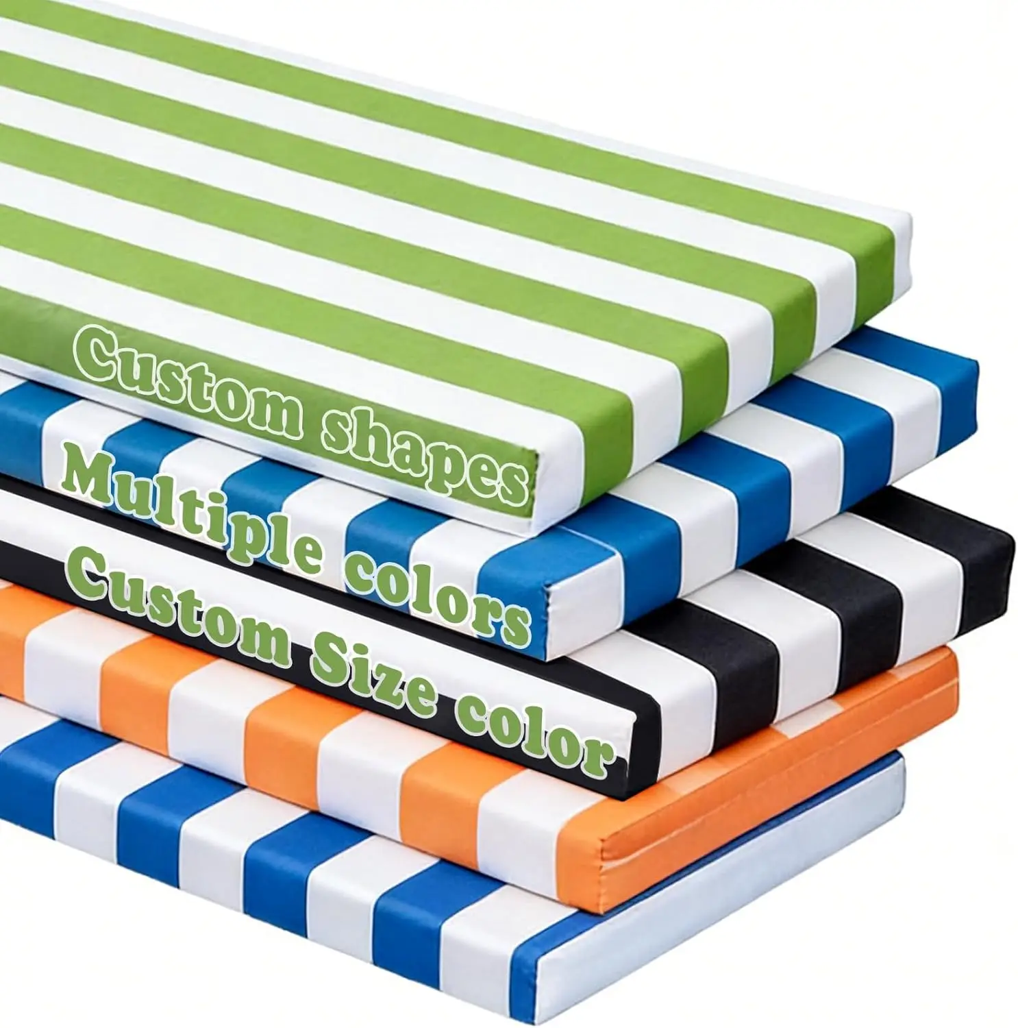 Garden Bench Cushion - Custom Waterproof Non-Slip | Outdoor Patio Window Seat Striped Removable (Striped Bench Cushion)