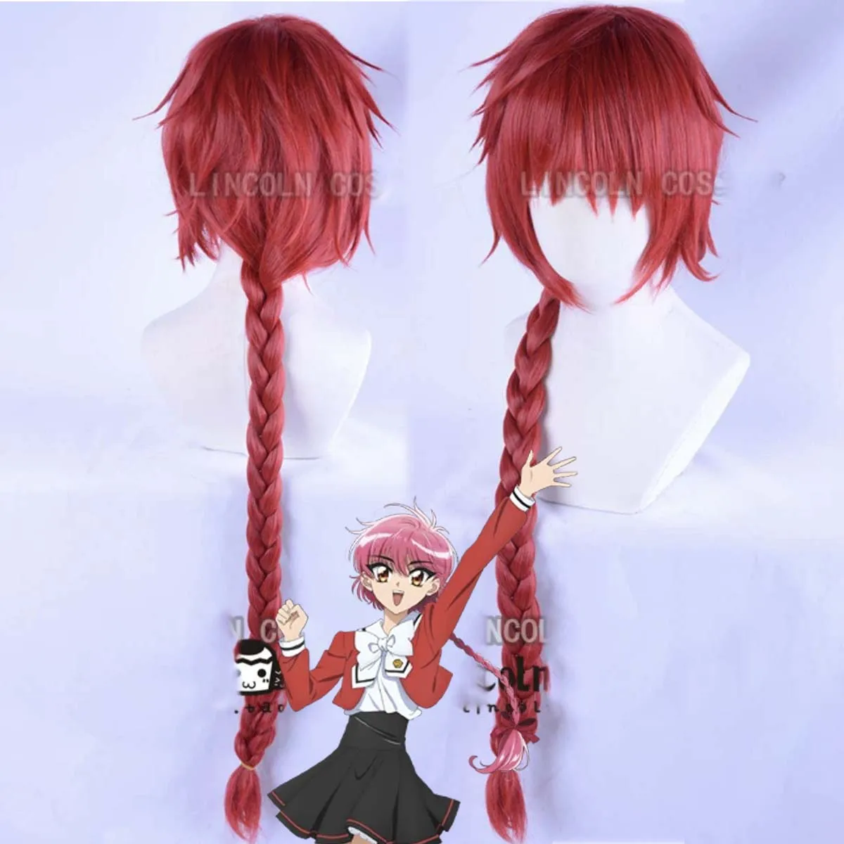 Women Anime Magic Knight Shidou Hikaru Cosplay Wig High Temperature Fiber 100cm Wine Red Long Braid Adjustable Net Cap For Party