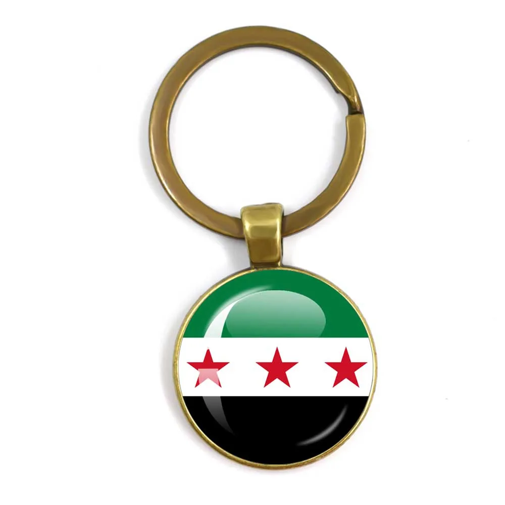 Syria National Flag Glass Cabochon Keychain Metal Keychain Fashion For Women Men Charm Handmade Car Pendant Keyring Jewelry Gift