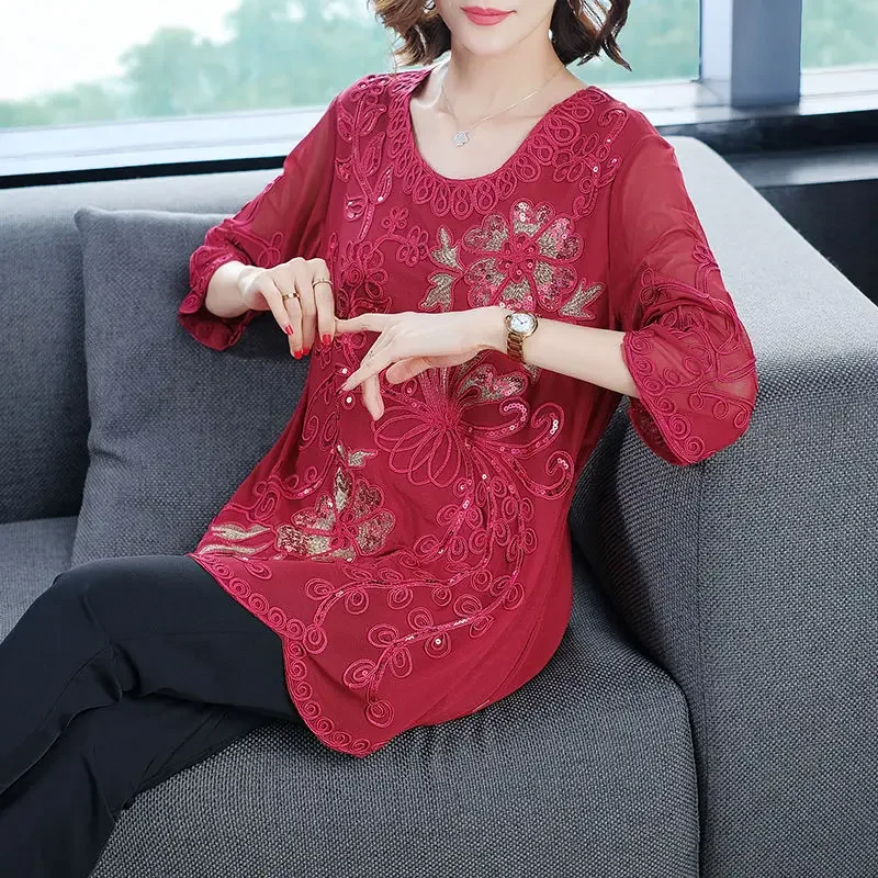 Camicetta ชุดลำลองย้อนยุคแอลเลนทาพริเมเวอรา Estate Manica Abbigliamento Donna Elegante camicia Z45