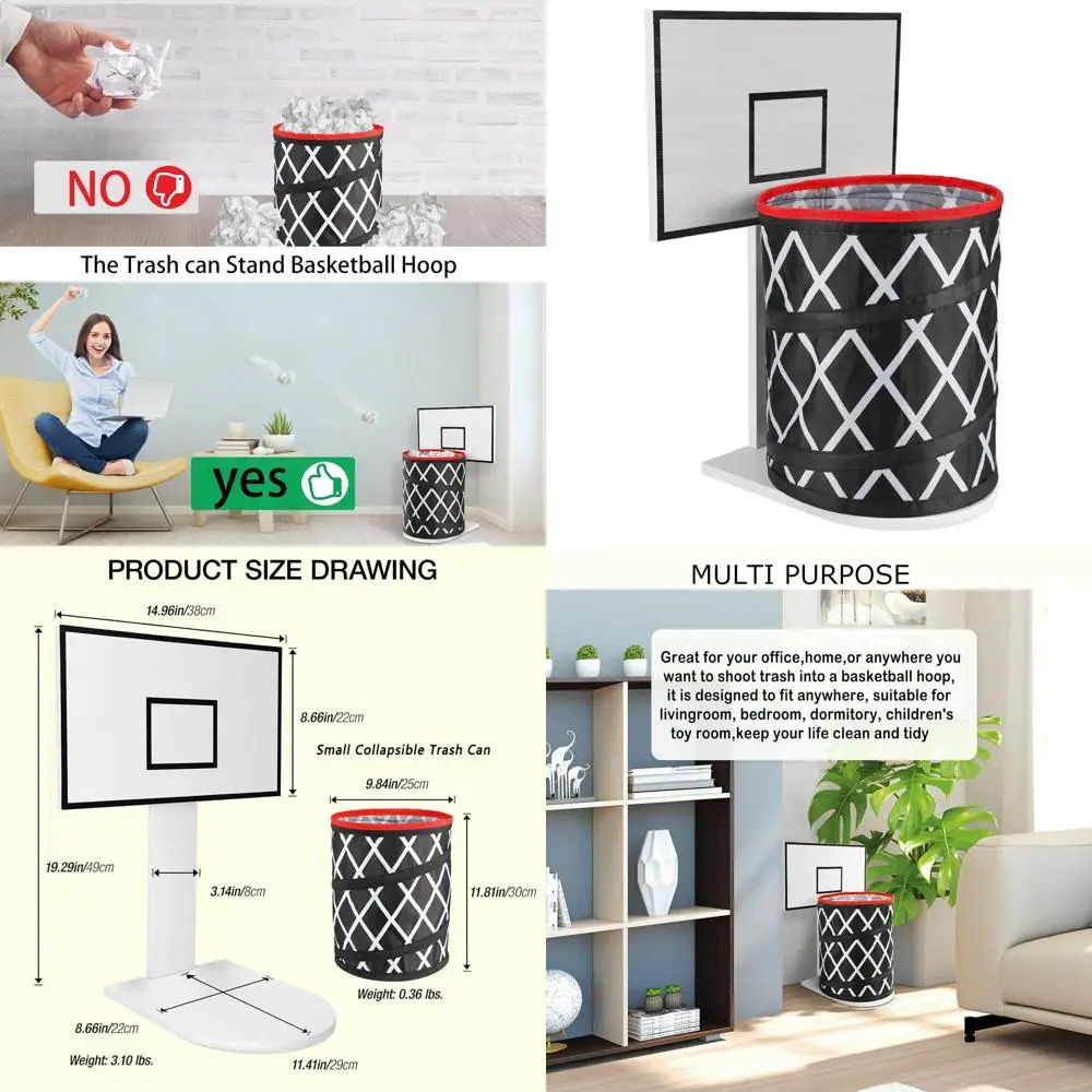 

Portable Basketball Wastebasket with Wooden Backboard - Perfect for Home, Office, or Gym