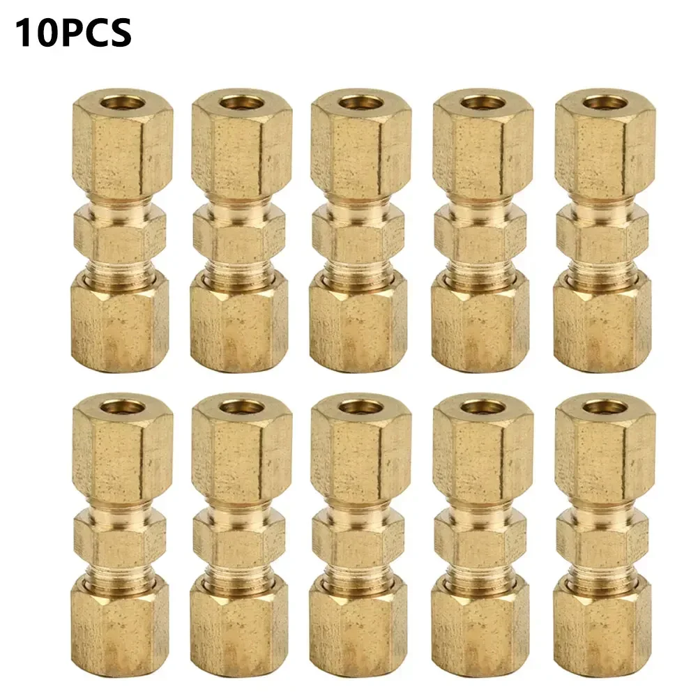 10 Pcs Brass Brake Line Union Fittings Straight Reducer Compression Connector 4.75mm 3/16