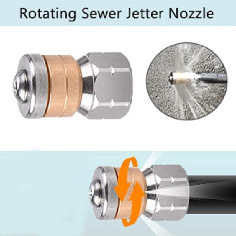 High Pressure Washer Stainless Steel G1/4 G3/8 And Accessory Bsp 1/4 G3/8 Inlet 3 nozzle Hose Metal Nozzle Rotating Sewer Nozzle