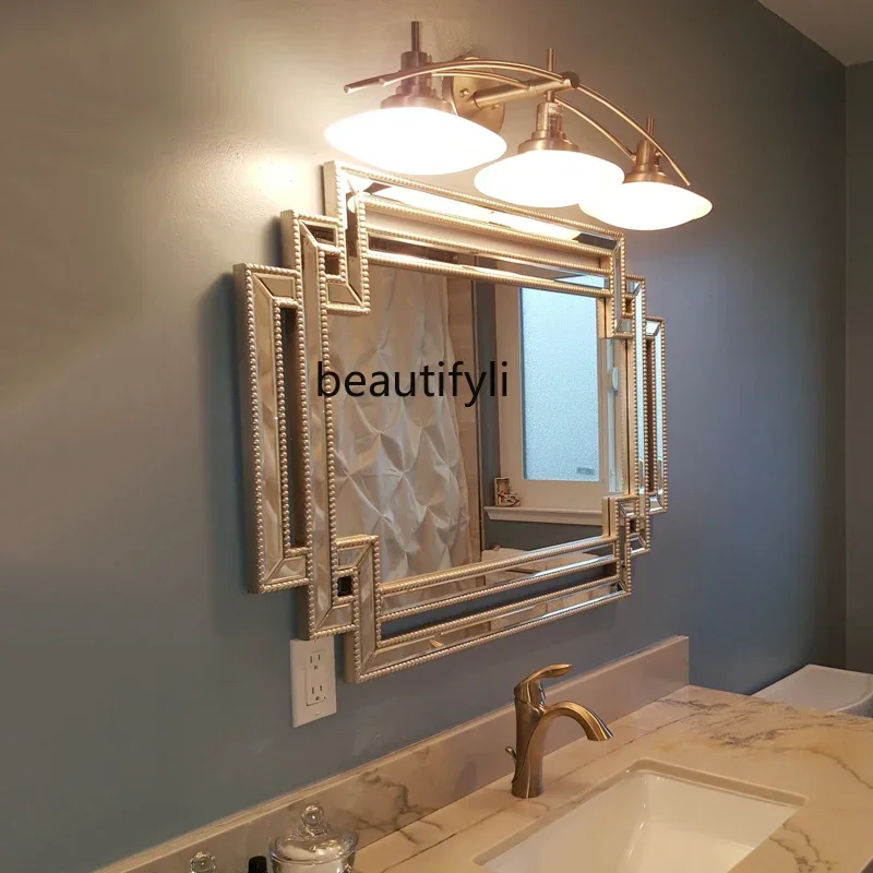 

Asmt56 Европейское зеркало для ванной комнаты, настенное зеркало в стиле ретро, роскошное настенное косметическое зеркало неправильной формы