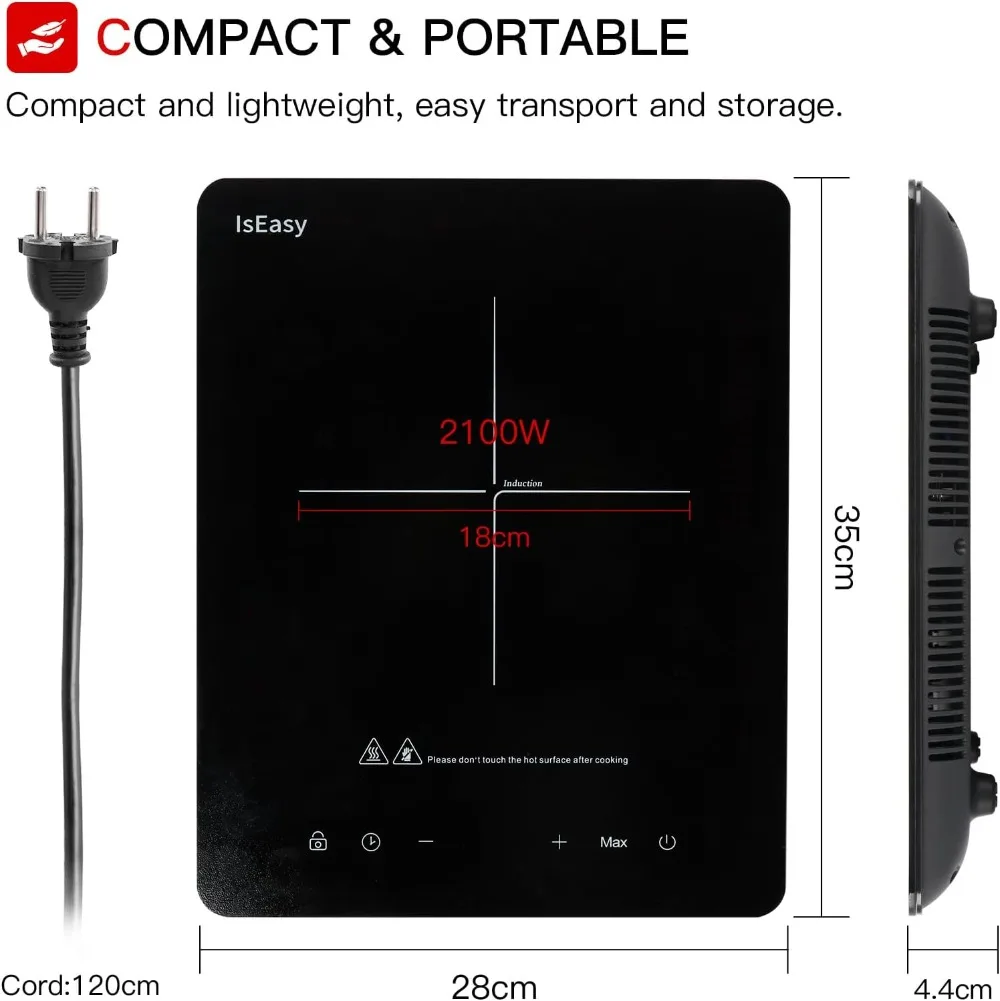 Placa de induccional portátil، placa de induccional eléctrica - (2000 W، autárquica، tactil، temporizador) - 1 منطقة