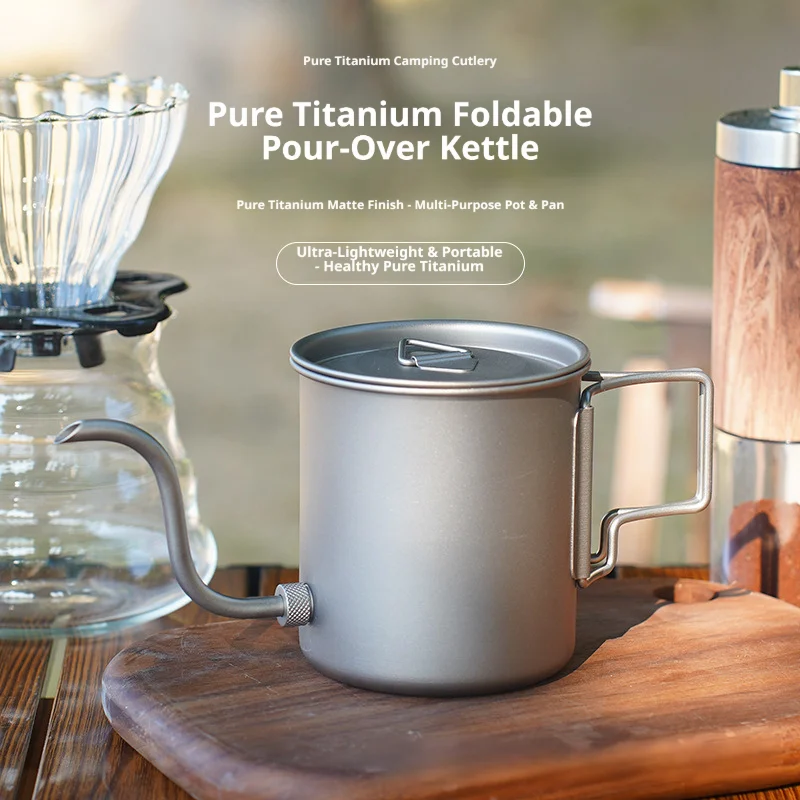 

420ml Titanium Coffee Pour Over Kettle Coffee Mini Tea Water Camping Pot Stove Top Coffee Pot Gooseneck Traveling Tea Pot