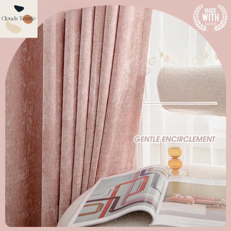 

Pink Luxury Curtains for Living Room Blackout Bedroom Double-sided Chenille Cashmerechildren's Princess Warm Thickened Jacquard