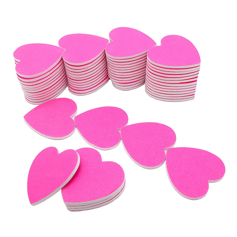 100Pcs Mini Pink Heart Nail Files Set Sanding Buffer Polish Block Nail Files Double Sided Nail Supplies Manicure Pedicure Tools