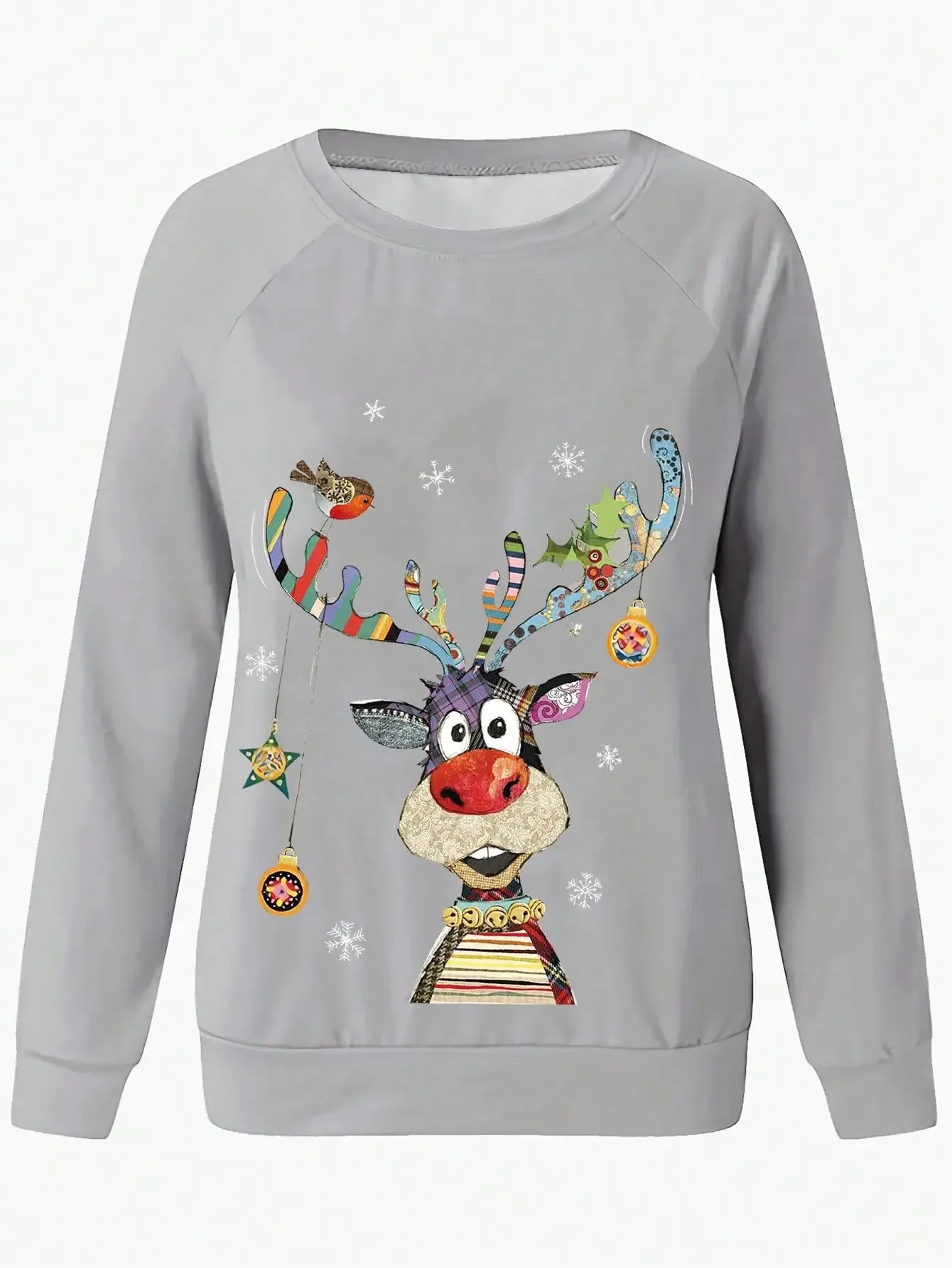 Women Cute Christmas Deer Graphic Sweatshirt Raglan Long Sleeve Casual Holiday Pullover