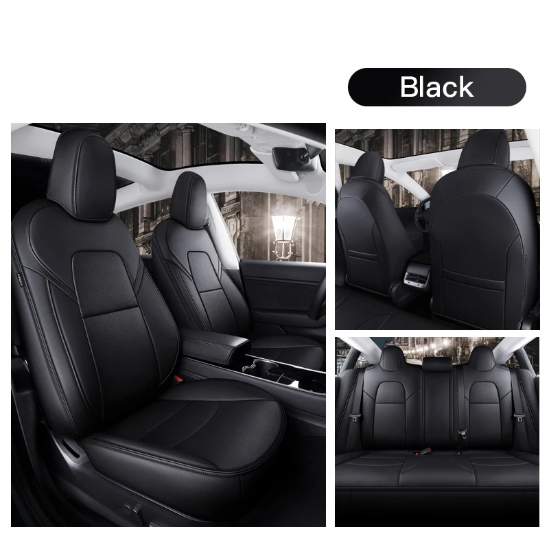 Luxury Genuine Leather in Middle Part Original Custom Fit for 2019-2022 Model 3 Car Front Rear Seat Kits Covers Cushion 4