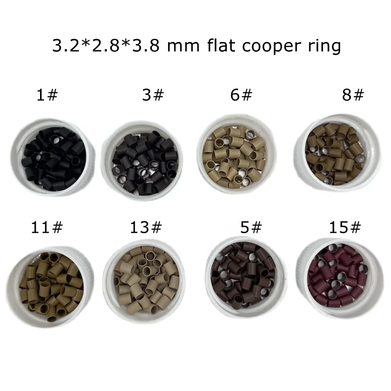 3000 szt. 3.2*2.8*3.8 Płaskie miedziane mikro ringi do przedłużania włosów, akcesoria do włosów