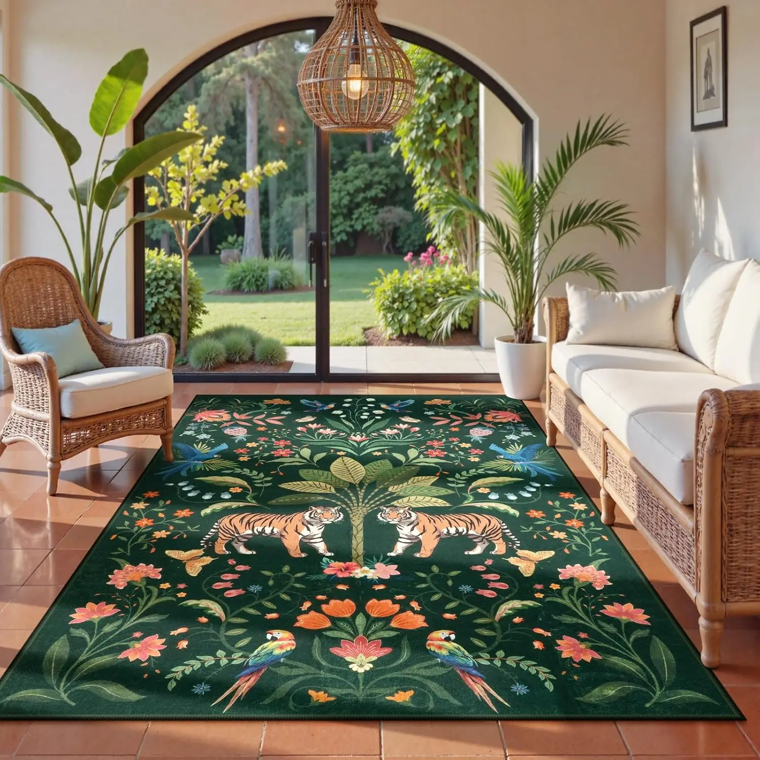 

Коврик Green Forest Area, коврики с принтом «Jungle Tiger» для гостиной, нескользящий моющийся ковер с низким ворсом, мягкий пятностойкий ковер для