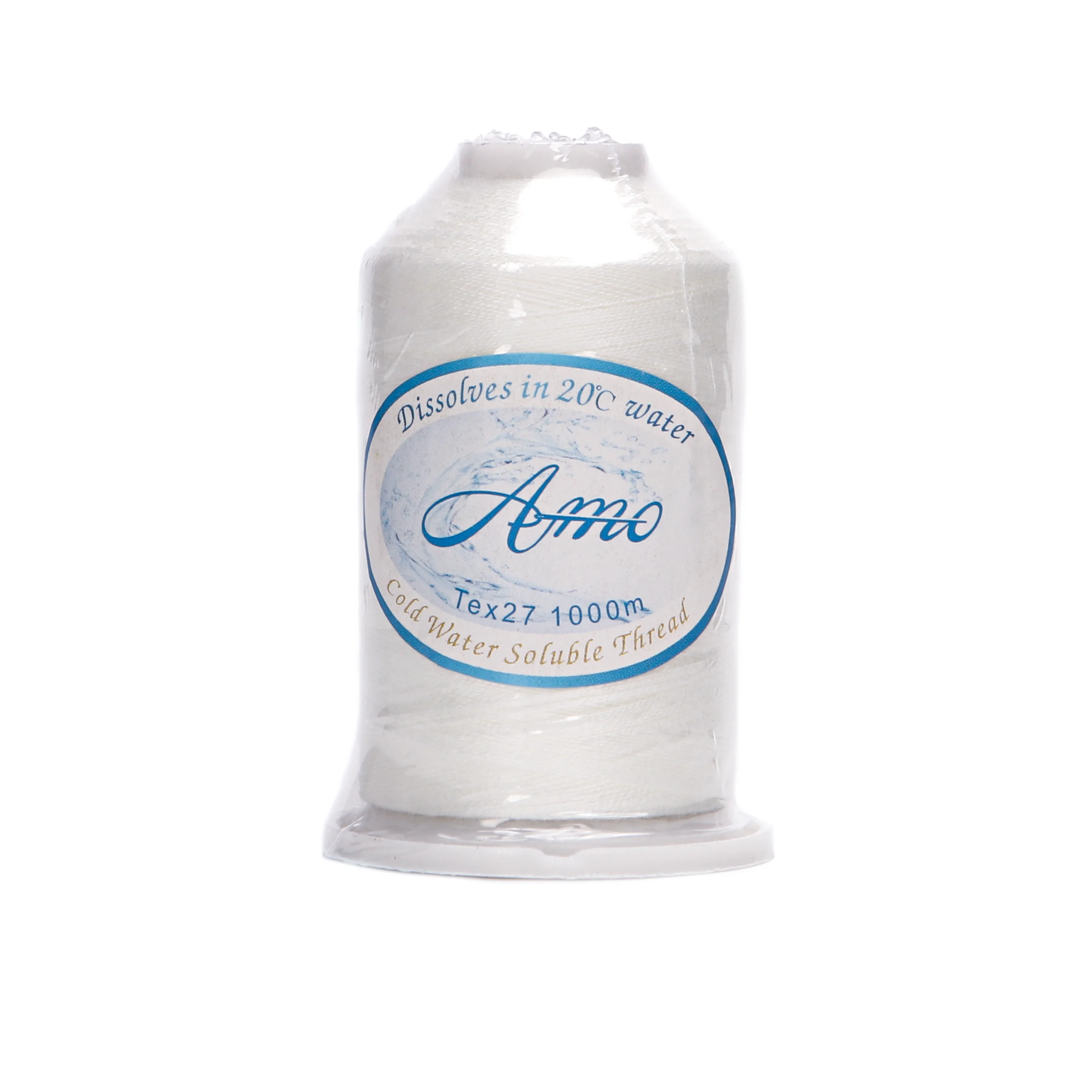 Amo Brand 1000 Meter Tex 27 Cold Water PVA Soluble Sewing Thread 20C Wash Away Vanish Extra For Quilting Basting 40S/2 White