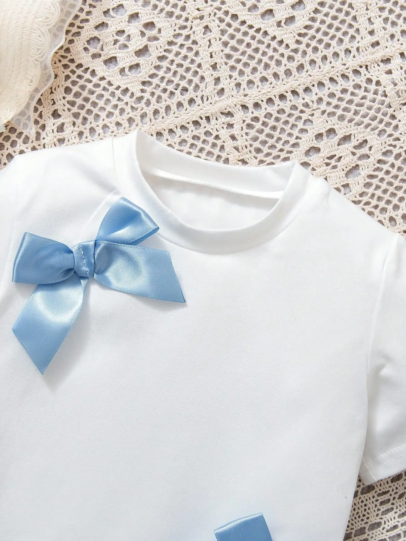 Комплект из футболки с синим бантом и многоярусной юбки для девочек |   Сладкий наряд в стиле преппи для детей 4–7 лет, школа/вечеринки (S/S)