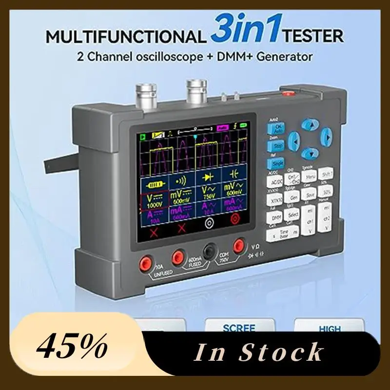2025 Trend1set 2-قناة راسم الذبذبات المحمول 120Mhz عرض النطاق الترددي 500Msa/S + جهاز اختبار رقمي متعدد المدى التلقائي 3 في 1
