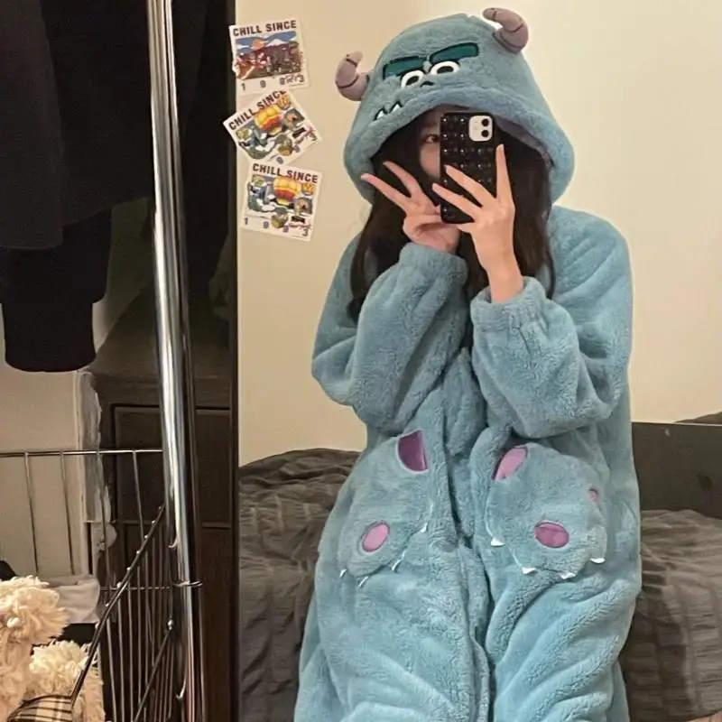 Adult Blue Monster Cosplay Costume Robes Kigurumi Onesie Anime Nightgown Halloween Cartoon Pajamas