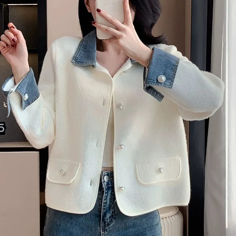 

Жакет из твида с длинным рукавом, женский, осенний, многофункциональный, в соблазнительном корейском стиле, с улучшенными аппликациями, объемный, на кнопках, базовый