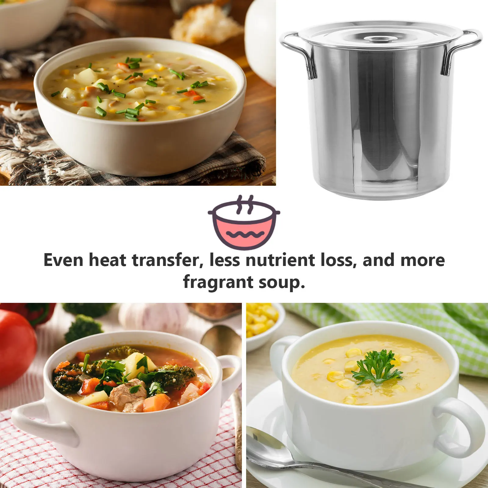 Olla de sopa de acero inoxidable, olla multiusos de gran capacidad, cubo para arroz, contenedor de salmuera, caldera para gachas, 1 Uds.