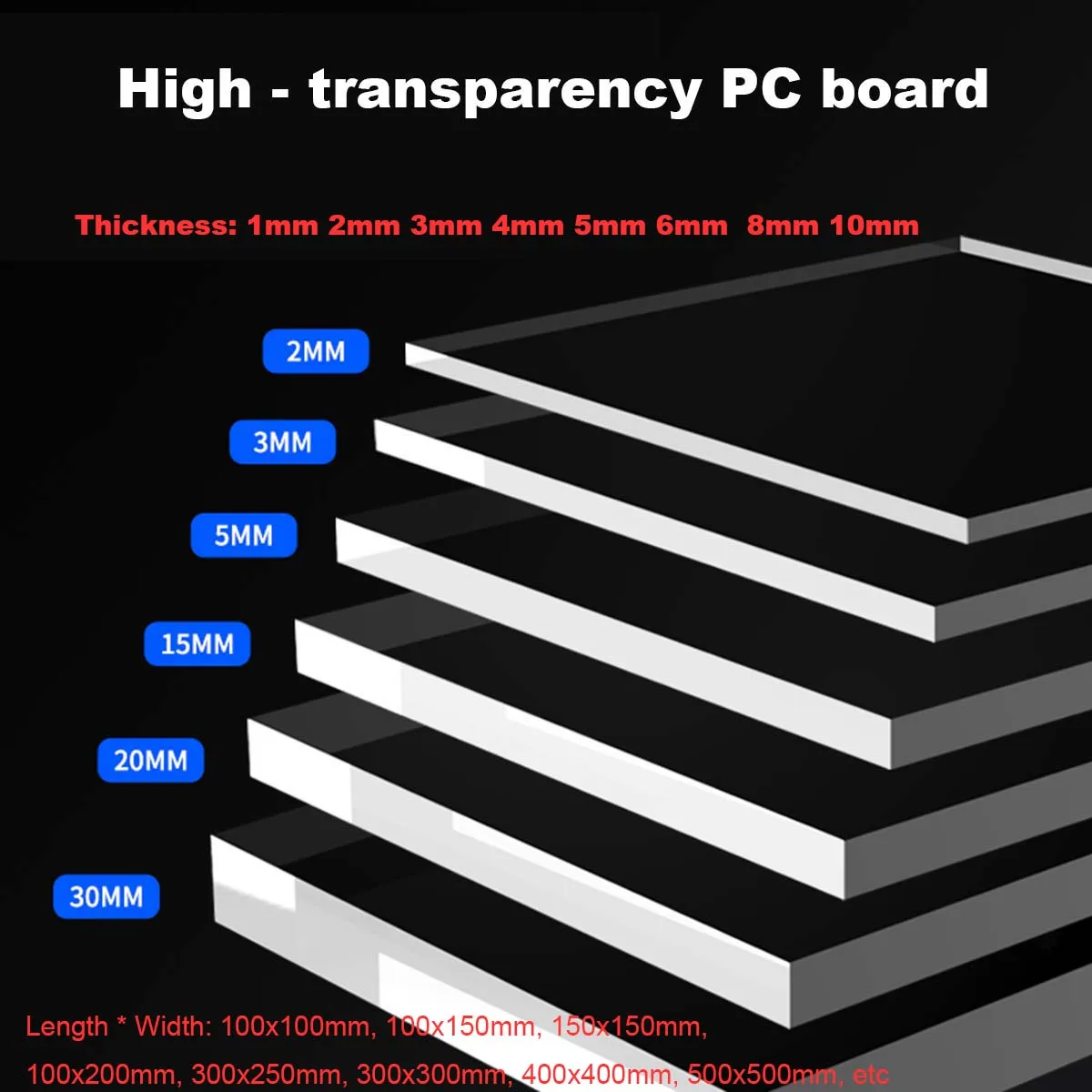 High Transparency PC Endurance Board, Polycarbonate Board, High Temperature Resistant Plastic Hard Board Baffle 1 2 3 5 8 10MM