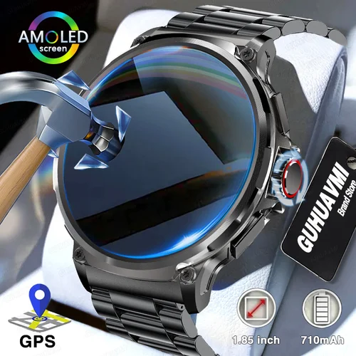 2025 nuevo reloj inteligente Ultra HD AMOLED de 1,85 pulgadas para hombres GPS Bluetooth llamada 710 Mah batería deporte Fitness IP68 reloj inteligente resistente al agua