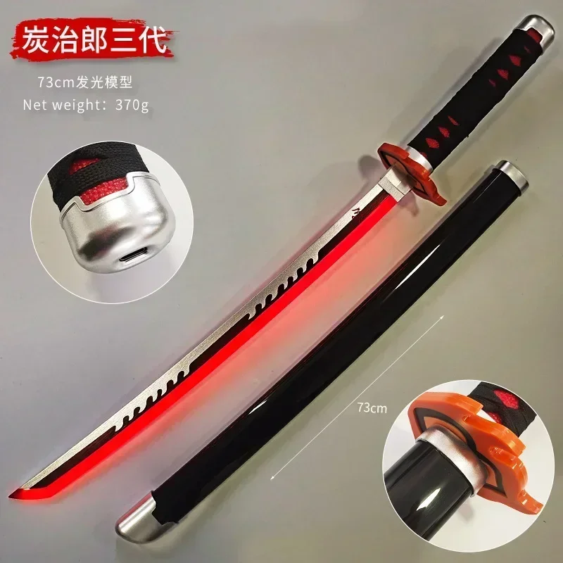 73cm Demon Slayer Katana świecące zabawki Kamado Tanjirou Nichiren nóż zabawkowy Model Cosplay Katana bambusowe prezenty samurajskie