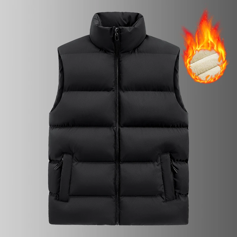

Casual Men Down Cotton Sleeveless Vest Winter Warm Thicken Waistcoat Men Solid Color Thick Vest Windproof Sleeveless Jacket