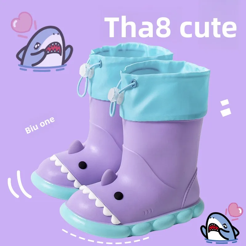 Summer And Winter Children's Shark Rain Boots With Elastic Band Anti-Slip Waterproof Drawstring Rain Boots For Boys And Girls