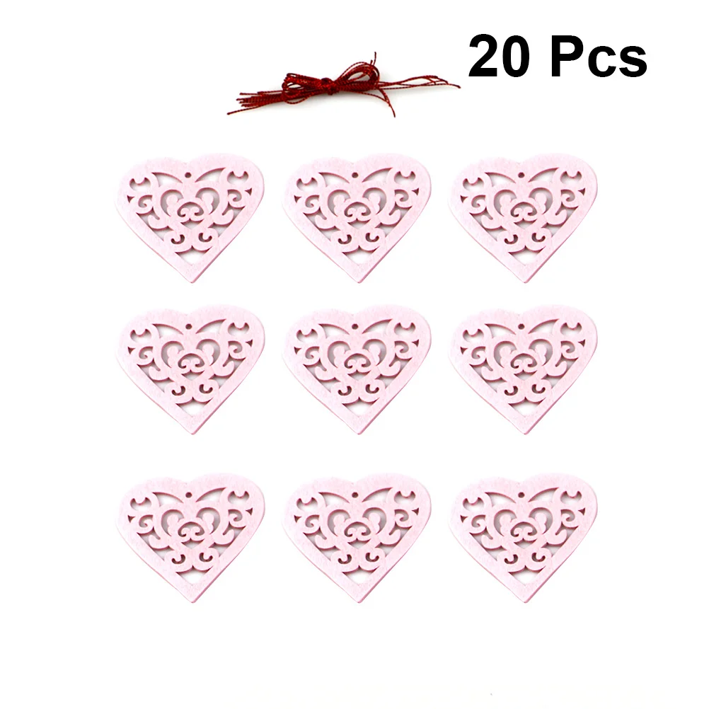 

20Pcs Love Shape Hollow Wooden Pendants Pink DIY Decorations for Wedding Christmas Hanging Ornaments Handmade Festival Decor