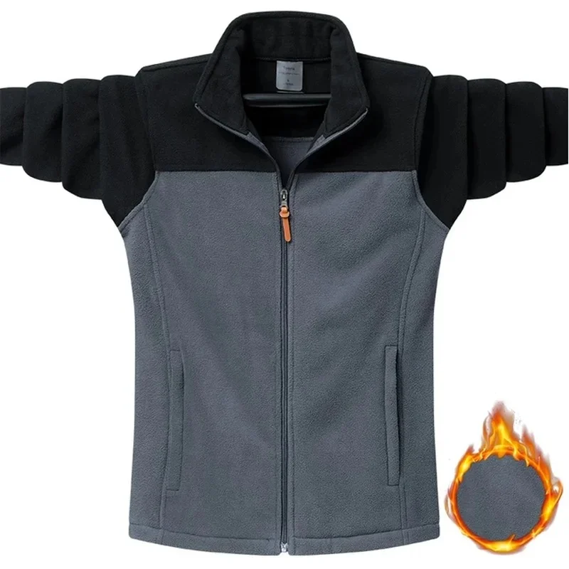 

4XL Winter Men's Polar Fleece Jackets Outdoor Tactical Windproof Color Match Soft Warm Full Zipper Sports Hiking Ski Cargo Coats