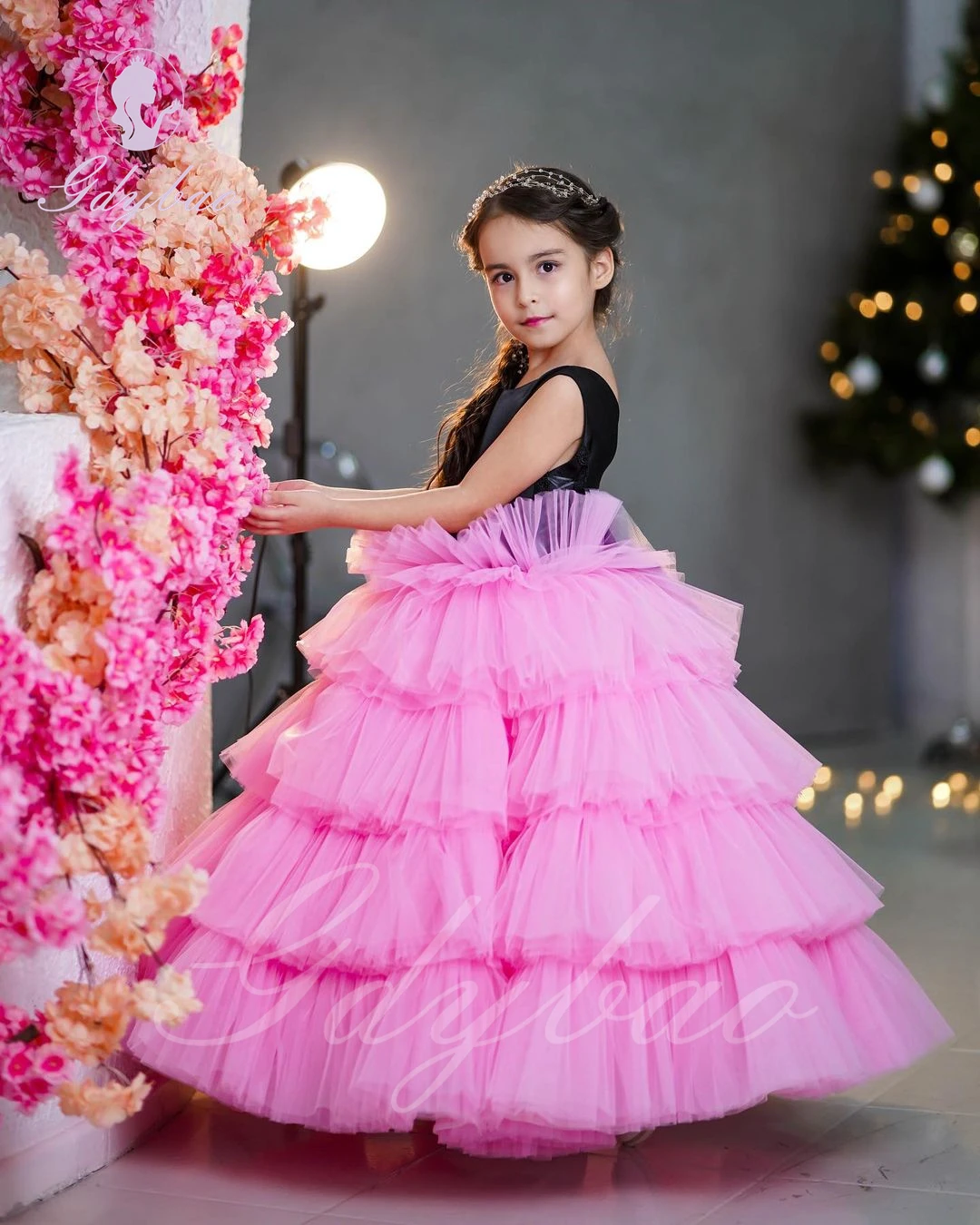 

Pink Flower Girl Dress For Wedding Puffy Layered Tulle Floor Length Kids Birthday Baby Pageant Princess First Communion Gown