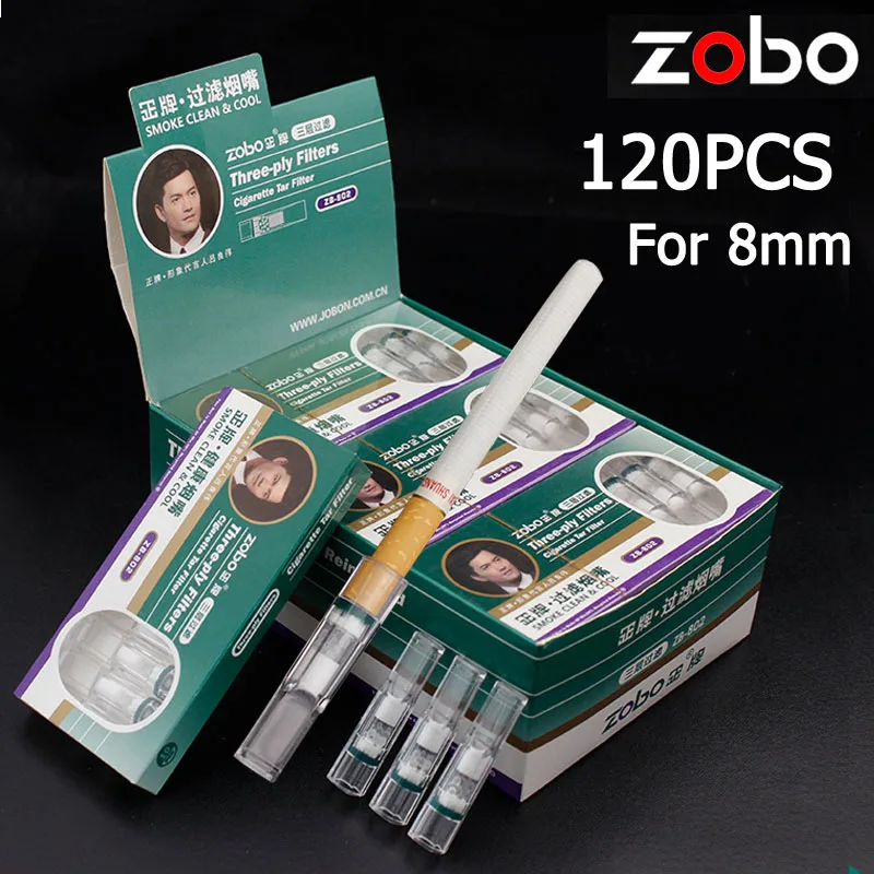 ZOBO 120PCS Disposable For 8mm Cigarette Filter Microfilter Three layer filtration Smoke Mouthpiece Reduce Tar Smoking Holders