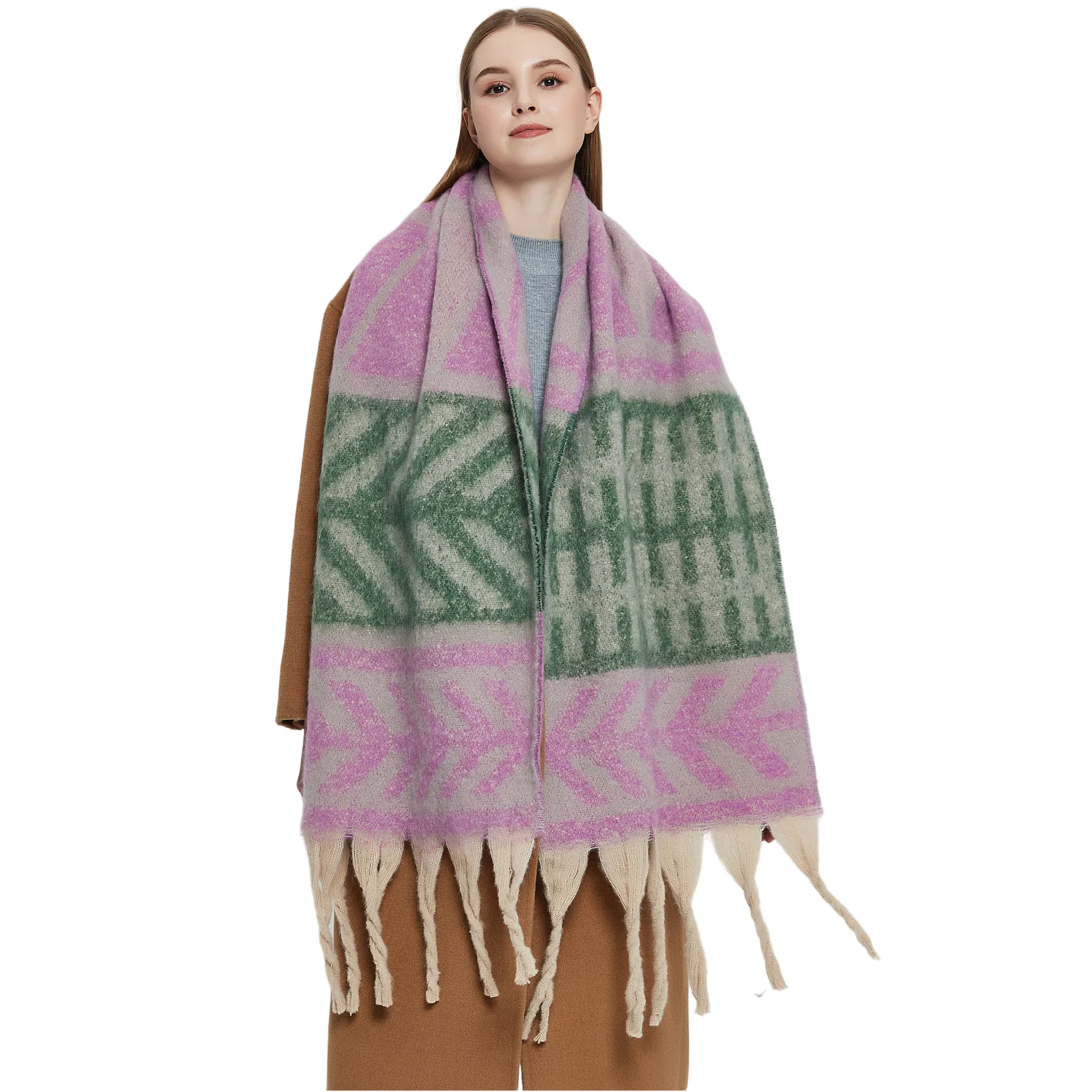 2024 Colorful Scarf Female Thickened Shawl Autumn And Winter Geometric Scarf Shawl Fall And Winter Design