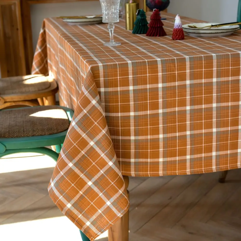 Simple Style Tartan Tablecloth Soft Durable Cotton Linen Kitchen Dining Desk Cover Waterproof Dustproof Table Protector