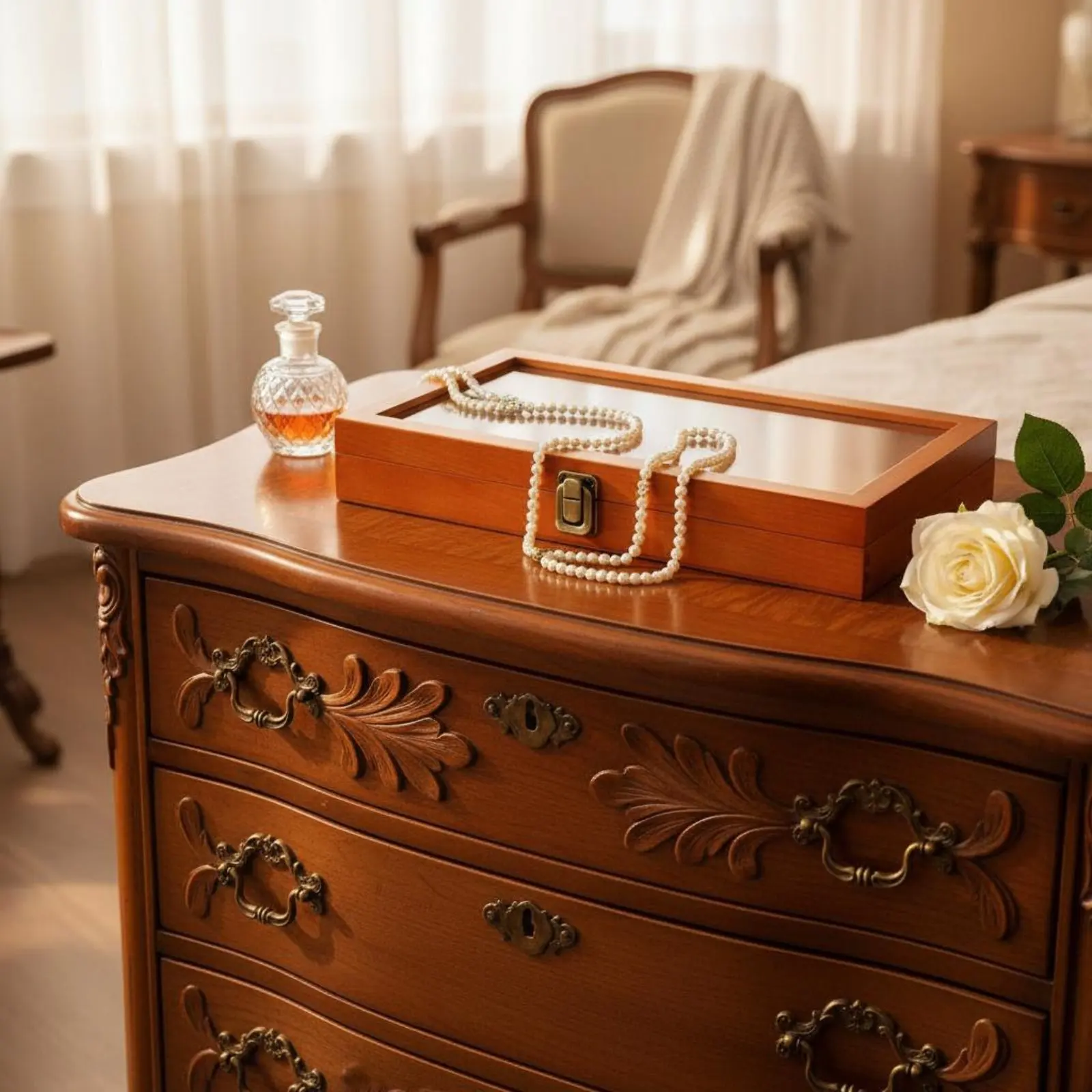 

Wooden Box with Clear Lid Metal Latch Closure Wood Box with Glass Top Craft Supply Sleek Polished Finish for Collectors