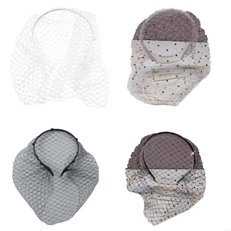 37JB Veil Mesh Headbands for Washing Face or Facials,Skincare Headbands, Face Wash Headband Rhinestones Makeup Headbands