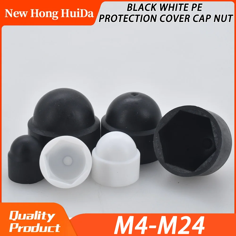 M4-M24 Black White PE Protection Cover Cap Nut Dome Socket Hex Acorn Plastic Hexagon Bolts Nut For Car Wheel Exterior Decoration