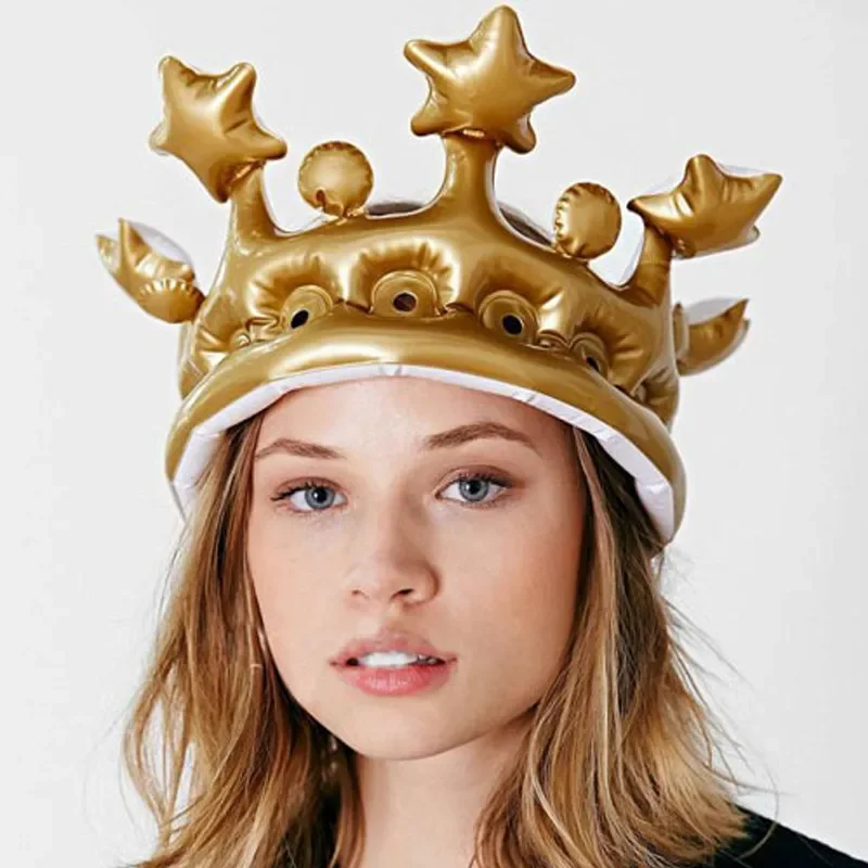 Inflatable Crown For Kids Adult Birthday Hats Cap King Toy Party Decoration Creative Inflated Event Stadium Props Party Gift