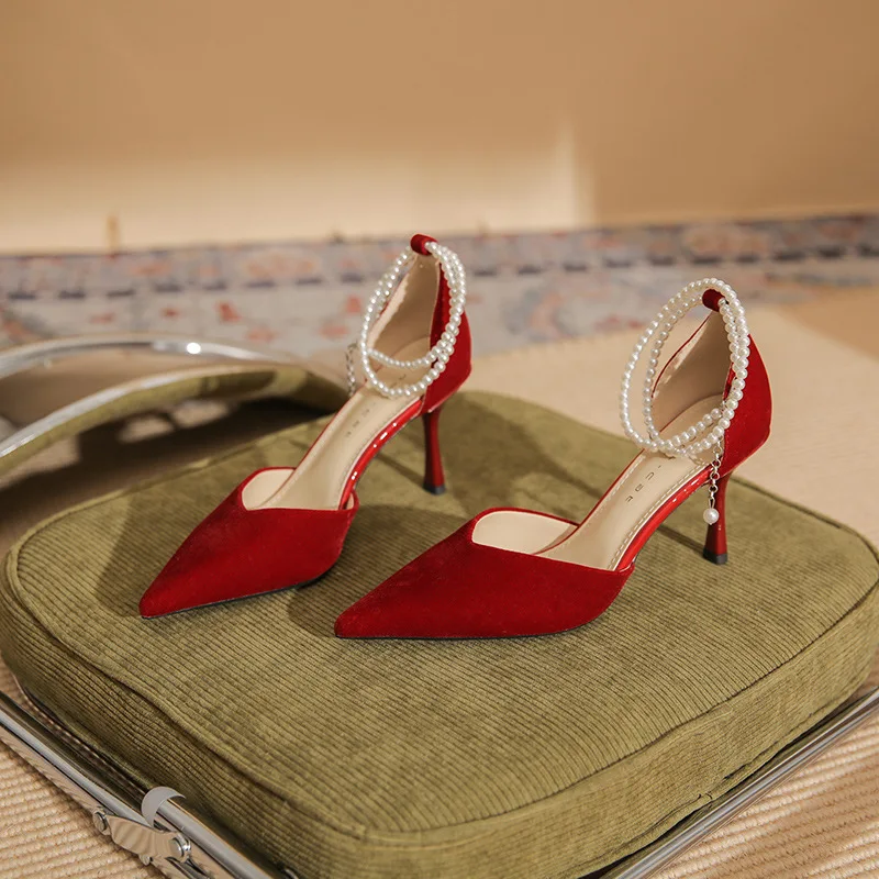 

Women's Shoes red stiletto high heels 2026 spring new style pointed toe wedding shoes for women pearl strap High Heel Pumps