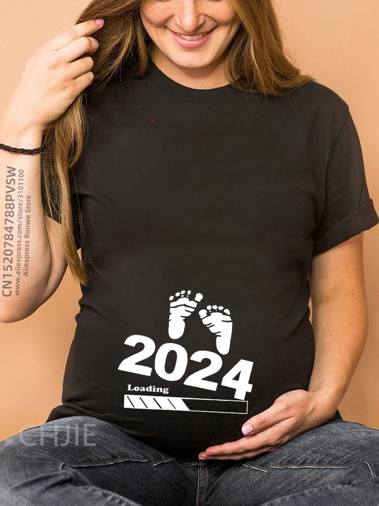 Baby Loading Women Printed 2024 Pregnant T Shirt Girl Maternity Short Sleeve Pregnancy Announcement Shirt New Mom Clothes