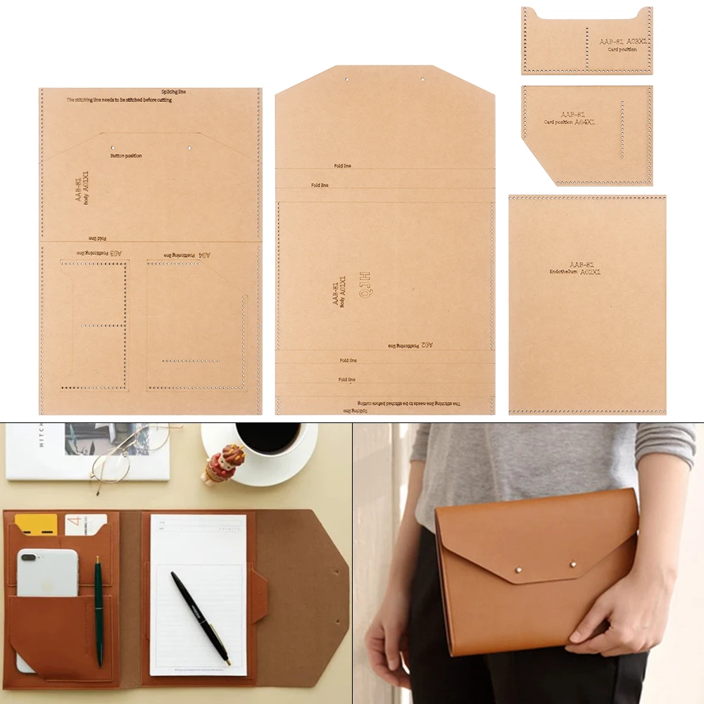 Multifunktionale Handumschlagtaschen, Notizbücher – Kraftpapier-Vorlagen, DIY-Lederhandwerk – Nähvorlagen mit Löchern