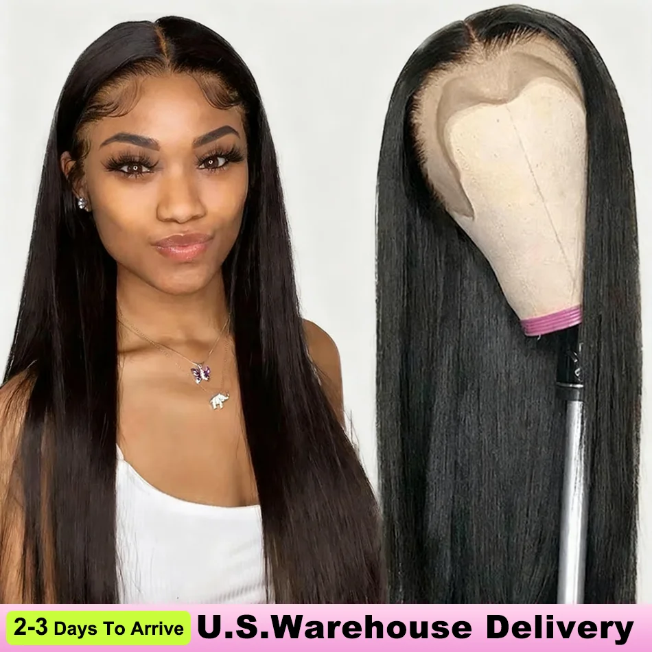 Wig Rambut Asli 40 Inch Straight Lace Front, Kepadatan 250, 13x6 HD Transparent Lace Frontal Pre Plucked Wig, 100% Rambut Asli Berkualitas